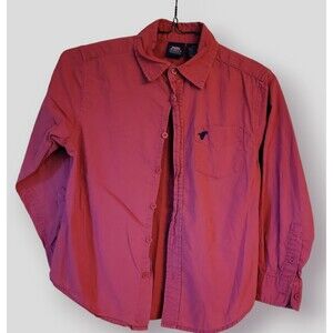 Wrangler JeansCo Casual Cotton Boys Red Button Down Long Sleeve Shirt Size M 7-8